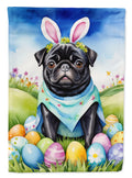 Pug Easter Egg Hunt House Flag 28x40 Porch Sleeve Pole Decorative Outside Yard Banner Artwork Wall Hanging, Polyester