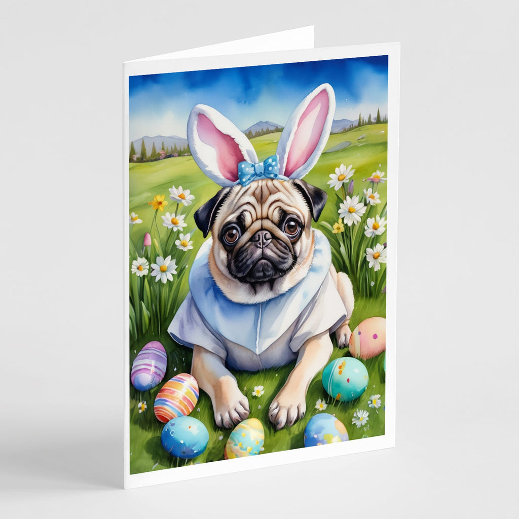 Pug Easter Egg Hunt Greeting Cards Pack of 8 Blank Cards with Envelopes Whimsical A7 Size 5x7