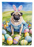 Pug Easter Egg Hunt House Flag 28x40 Porch Sleeve Pole Decorative Outside Yard Banner Artwork Wall Hanging, Polyester
