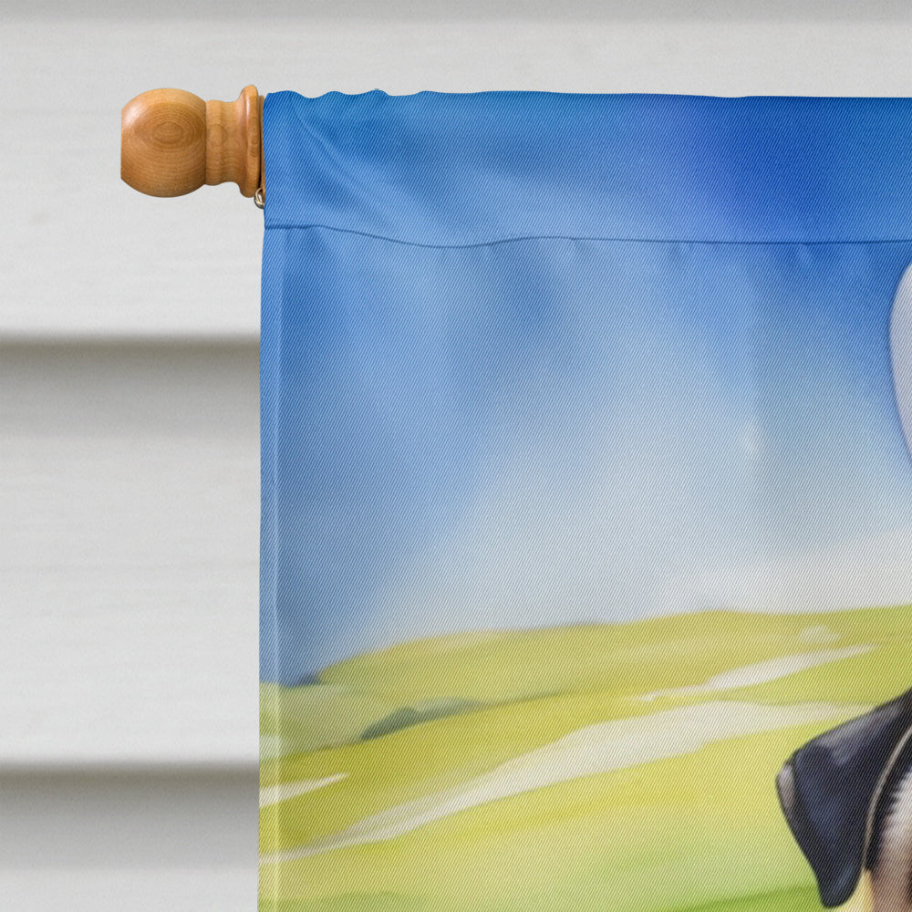 Pug Easter Egg Hunt House Flag 28x40 Porch Sleeve Pole Decorative Outside Yard Banner Artwork Wall Hanging, Polyester
