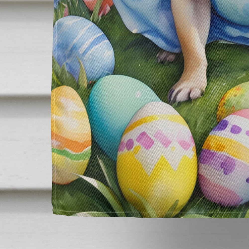 Pug Easter Egg Hunt House Flag 28x40 Porch Sleeve Pole Decorative Outside Yard Banner Artwork Wall Hanging, Polyester