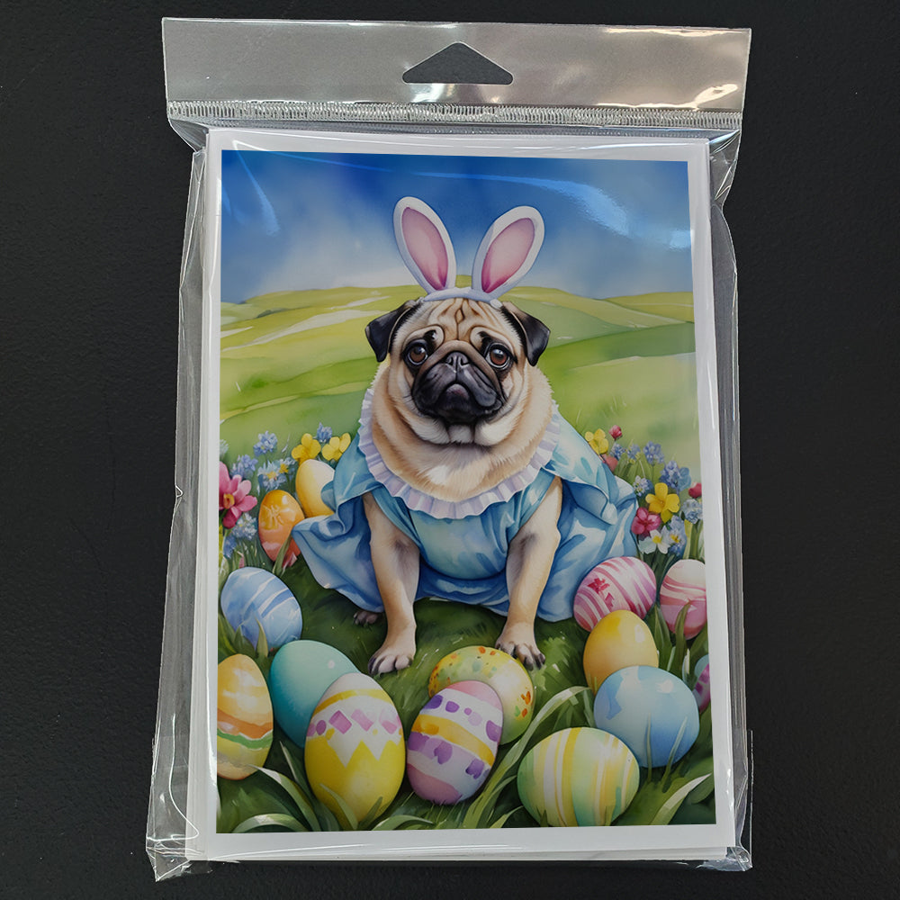 Pug Easter Egg Hunt Greeting Cards Pack of 8 Blank Cards with Envelopes Whimsical A7 Size 5x7