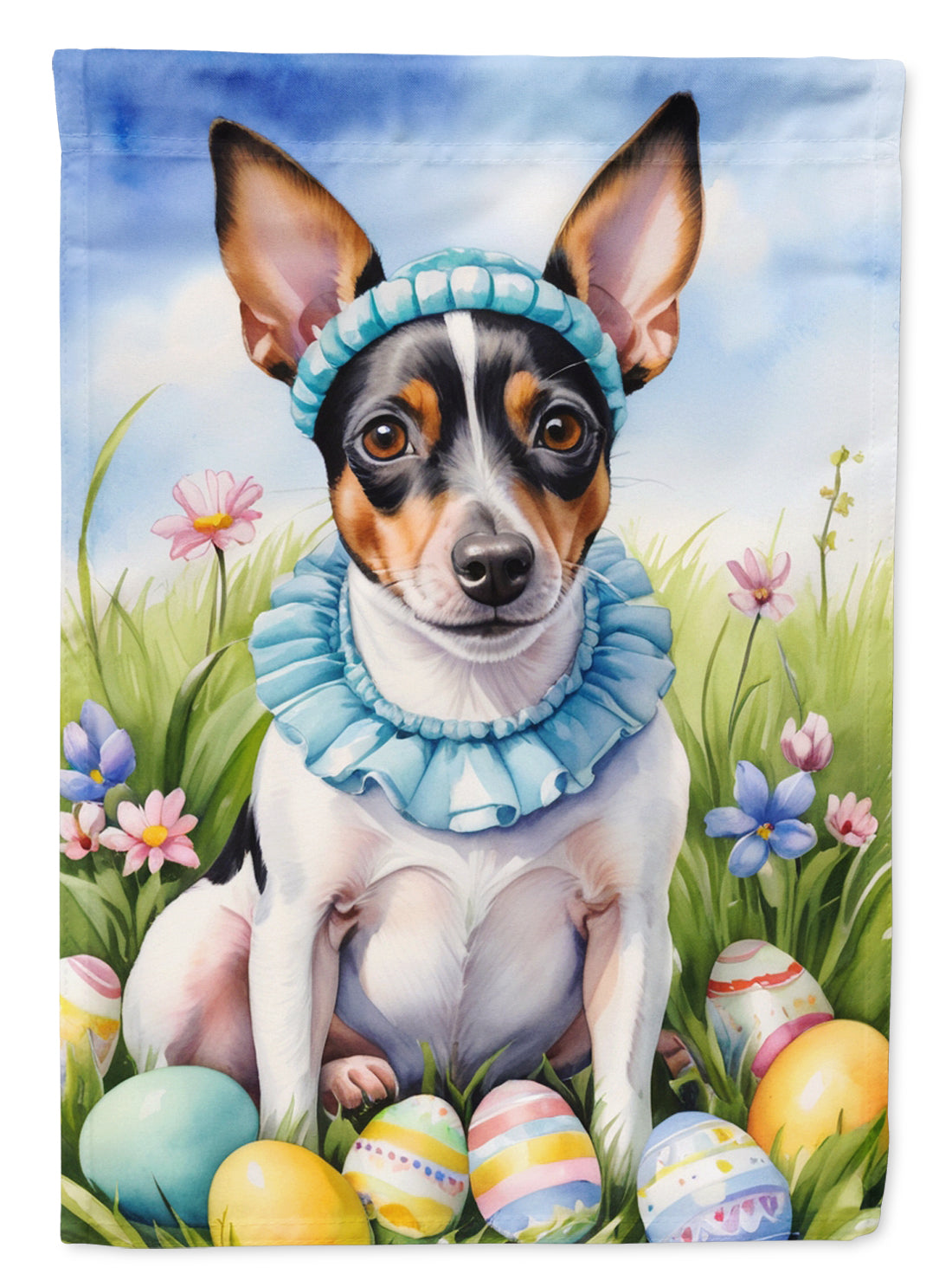 Rat Terrier Easter Egg Hunt House Flag 28x40 Porch Sleeve Pole Decorative Outside Yard Banner Artwork Wall Hanging, Polyester