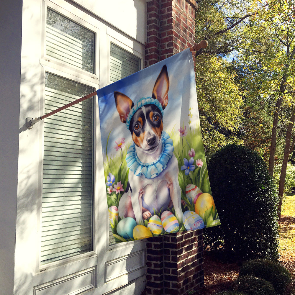 Rat Terrier Easter Egg Hunt House Flag 28x40 Porch Sleeve Pole Decorative Outside Yard Banner Artwork Wall Hanging, Polyester