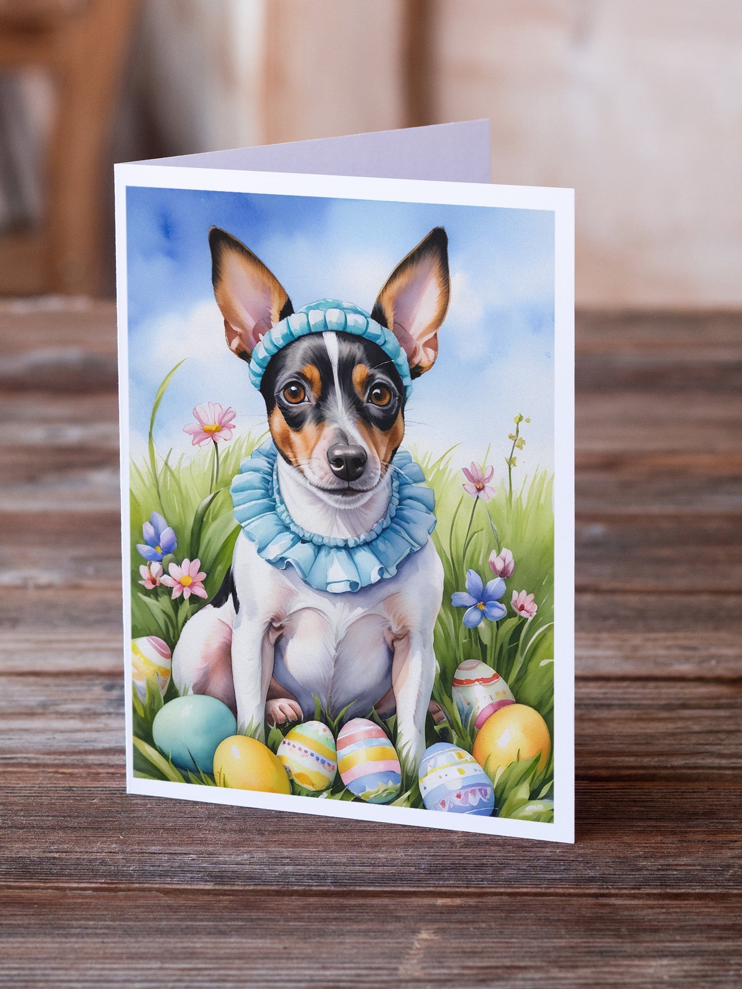 Rat Terrier Easter Egg Hunt Greeting Cards Pack of 8 Blank Cards with Envelopes Whimsical A7 Size 5x7