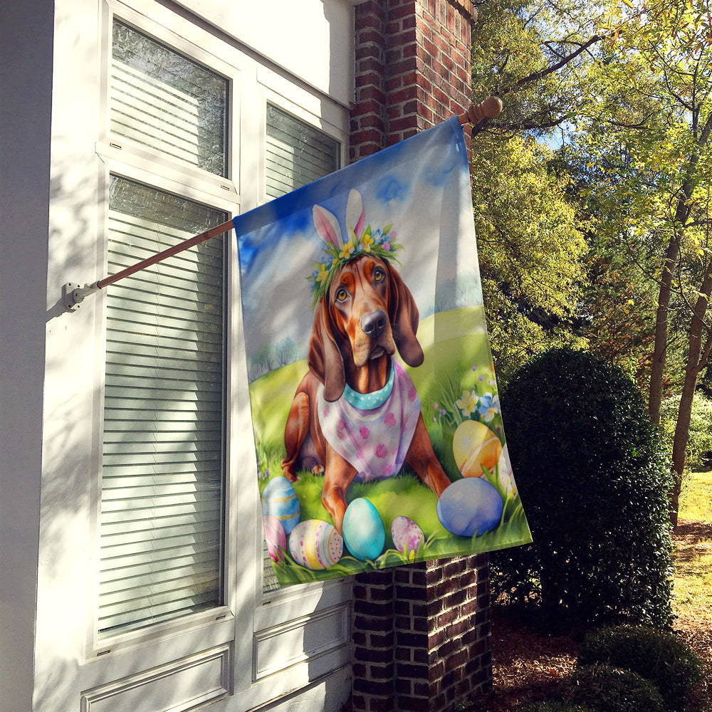 Redbone Coonhound Easter Egg Hunt House Flag 28x40 Porch Sleeve Pole Decorative Outside Yard Banner Artwork Wall Hanging, Polyester