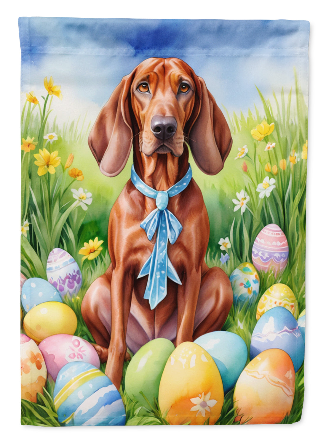Redbone Coonhound Easter Egg Hunt House Flag 28x40 Porch Sleeve Pole Decorative Outside Yard Banner Artwork Wall Hanging, Polyester
