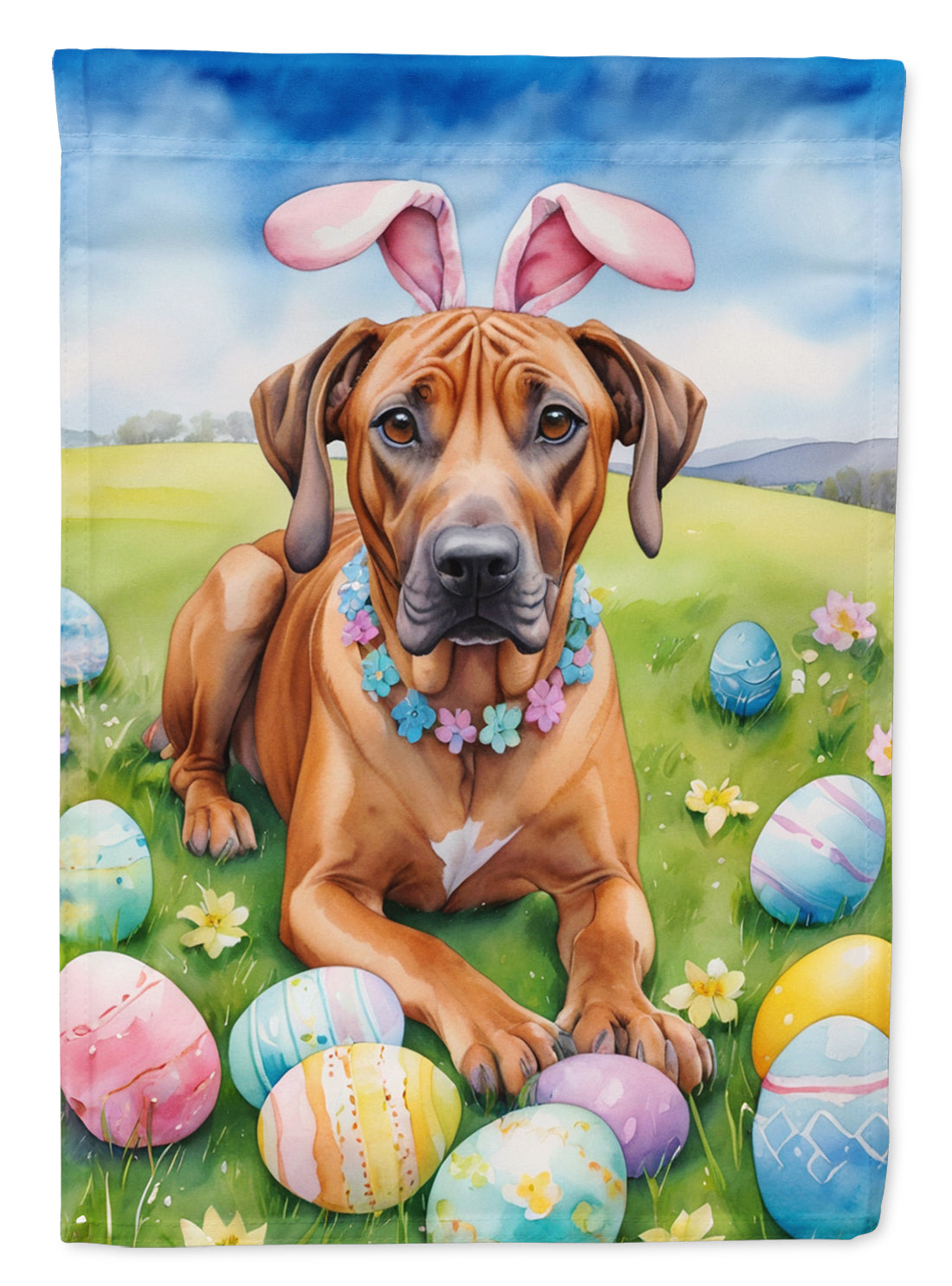 Rhodesian Ridgeback Easter Egg Hunt House Flag 28x40 Porch Sleeve Pole Decorative Outside Yard Banner Artwork Wall Hanging, Polyester