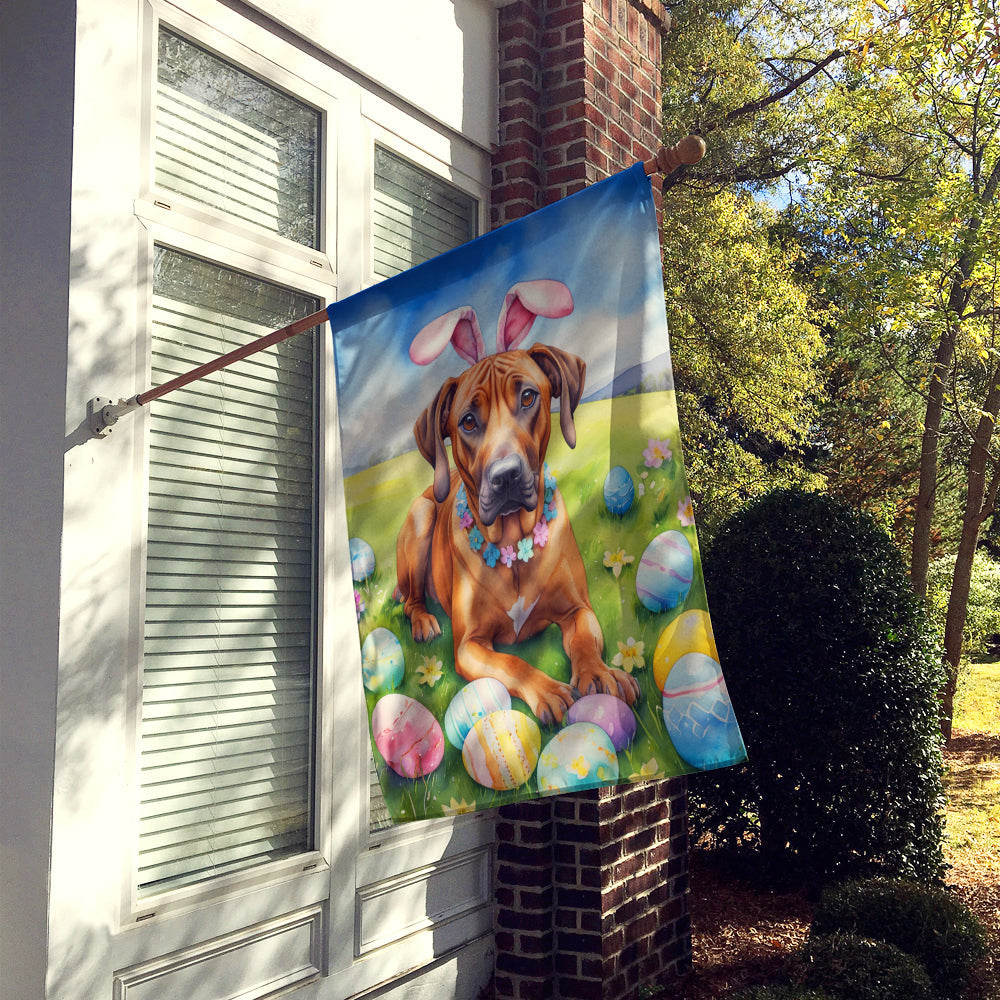 Rhodesian Ridgeback Easter Egg Hunt House Flag 28x40 Porch Sleeve Pole Decorative Outside Yard Banner Artwork Wall Hanging, Polyester