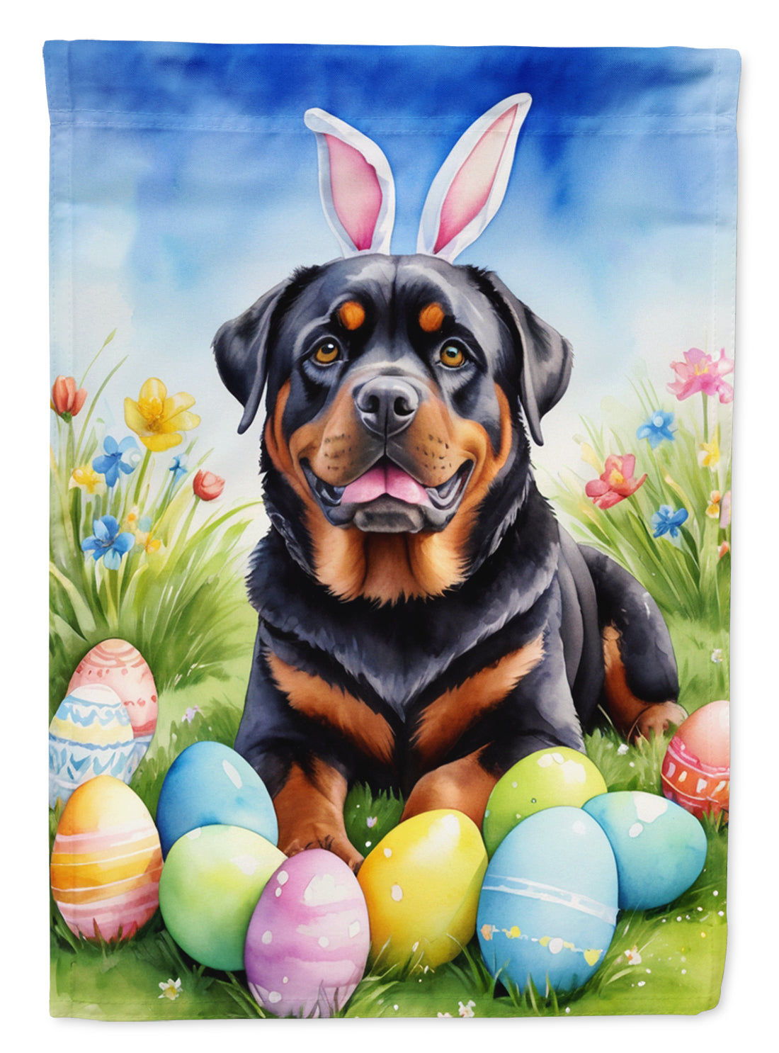 Rottweiler Easter Egg Hunt House Flag 28x40 Porch Sleeve Pole Decorative Outside Yard Banner Artwork Wall Hanging, Polyester