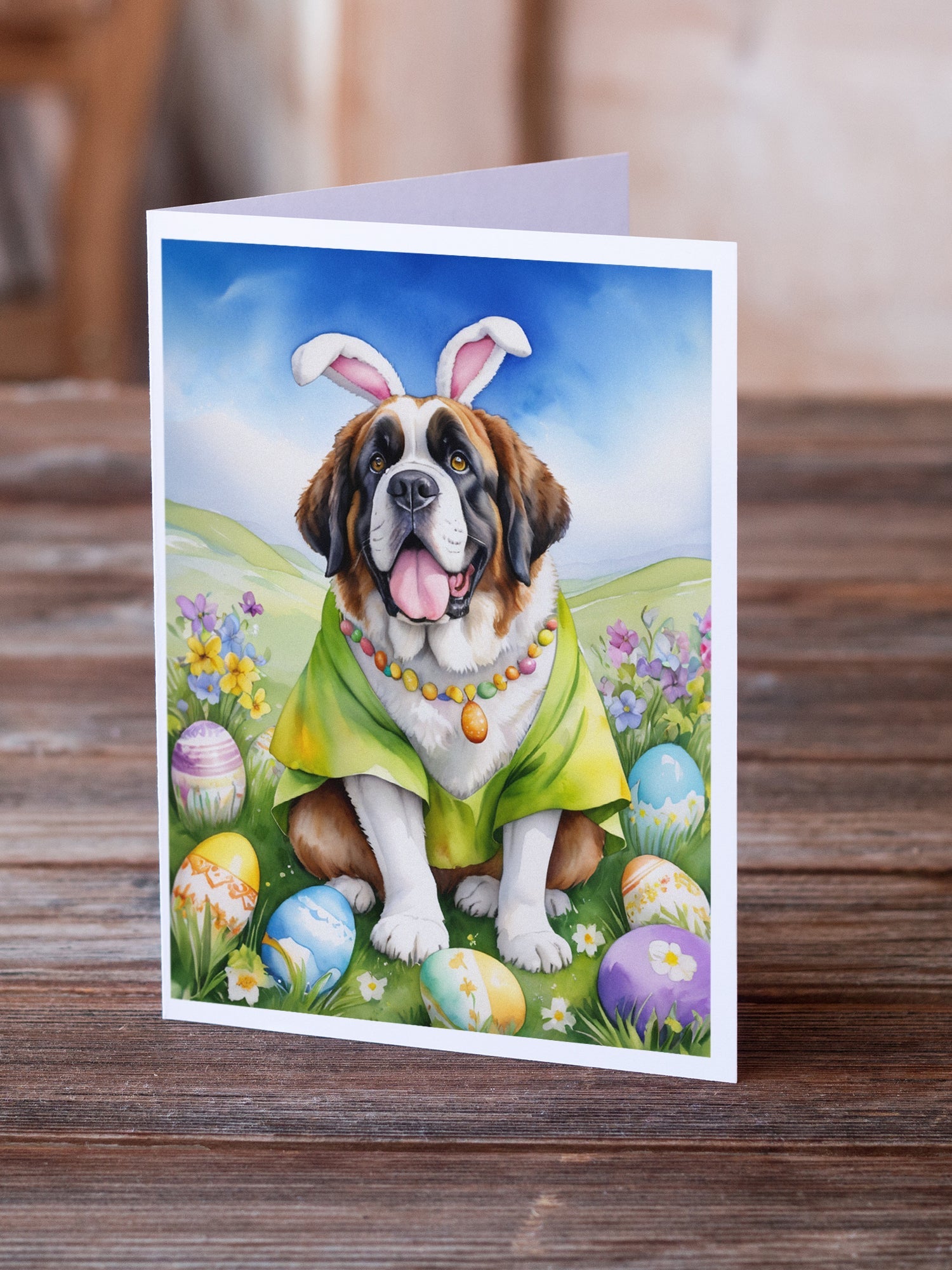 Saint Bernard Easter Egg Hunt Greeting Cards Pack of 8 Blank Cards with Envelopes Whimsical A7 Size 5x7
