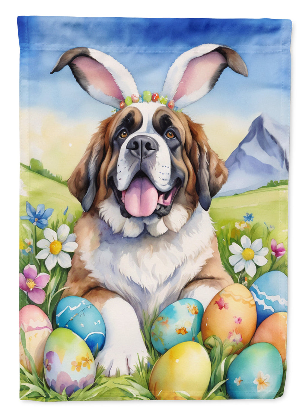 Saint Bernard Easter Egg Hunt House Flag 28x40 Porch Sleeve Pole Decorative Outside Yard Banner Artwork Wall Hanging, Polyester