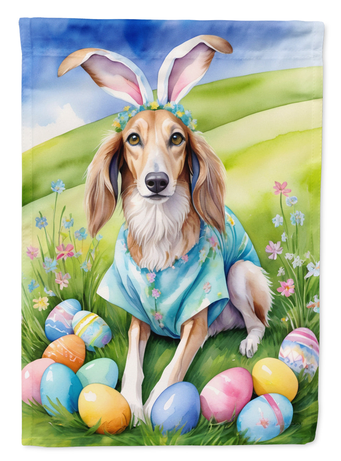 Saluki Easter Egg Hunt House Flag 28x40 Porch Sleeve Pole Decorative Outside Yard Banner Artwork Wall Hanging, Polyester