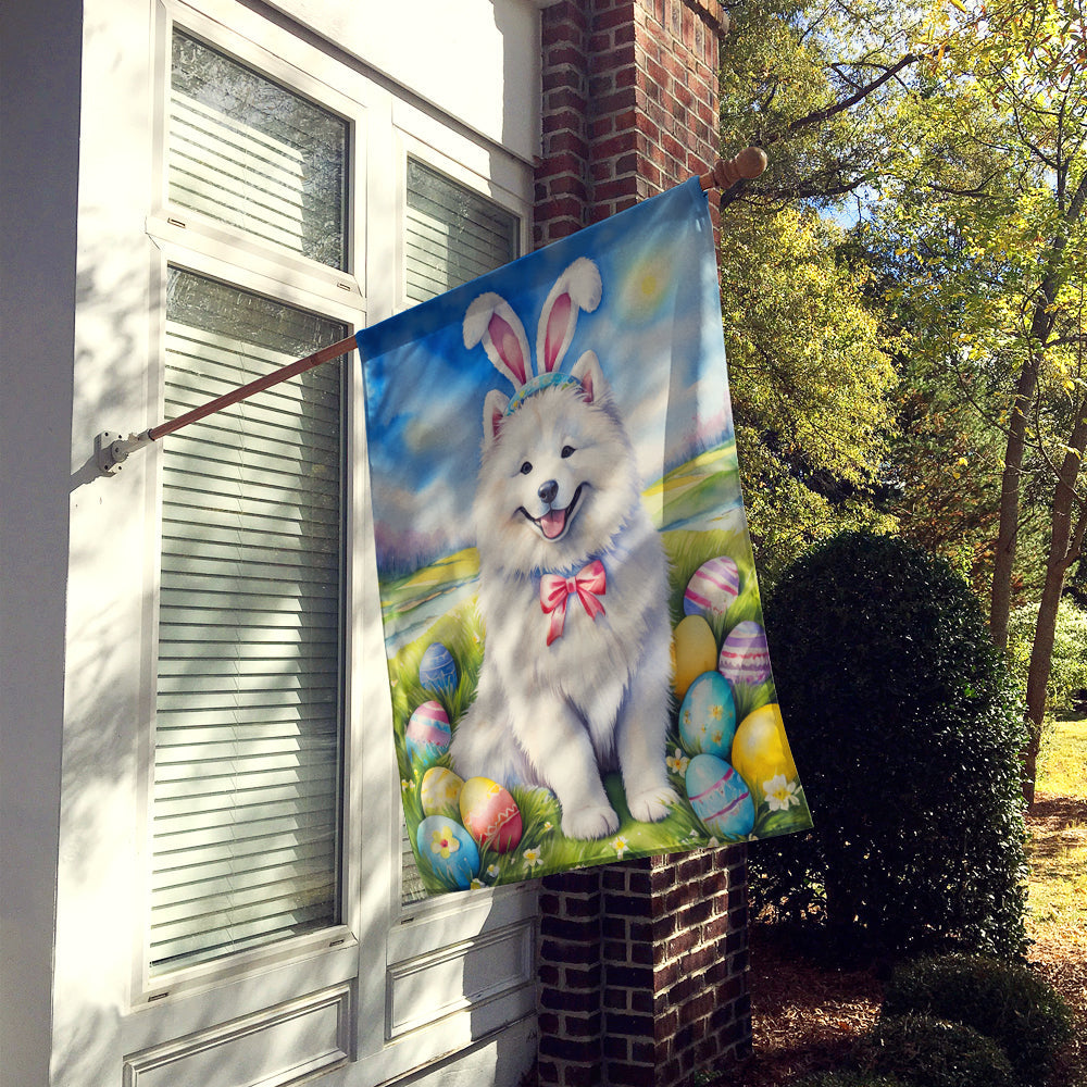 Samoyed Easter Egg Hunt House Flag 28x40 Porch Sleeve Pole Decorative Outside Yard Banner Artwork Wall Hanging, Polyester