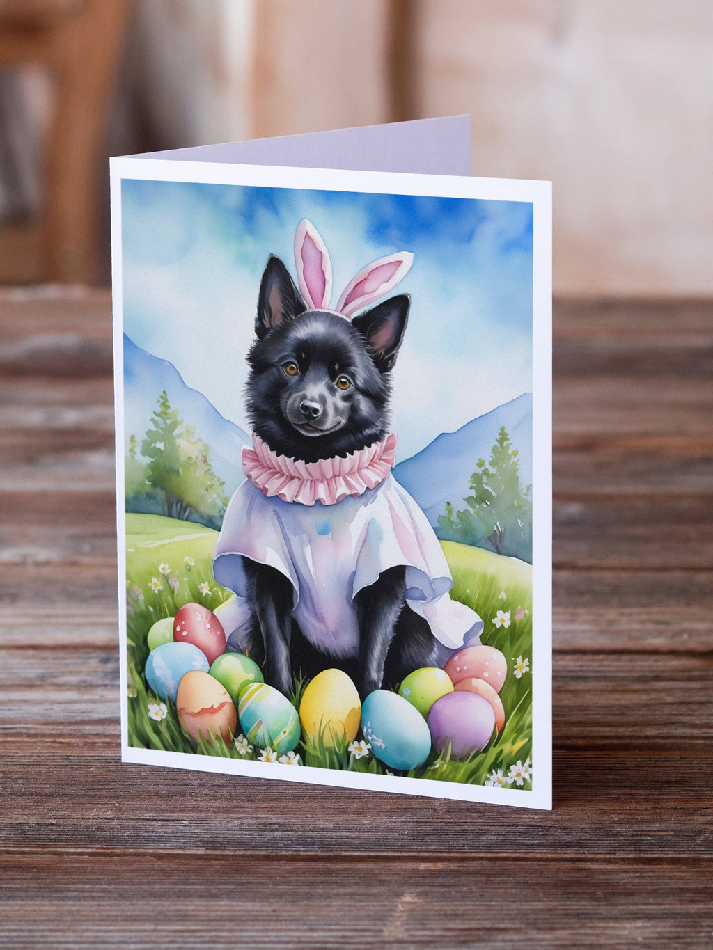 Schipperke Easter Egg Hunt Greeting Cards Pack of 8 Blank Cards with Envelopes Whimsical A7 Size 5x7