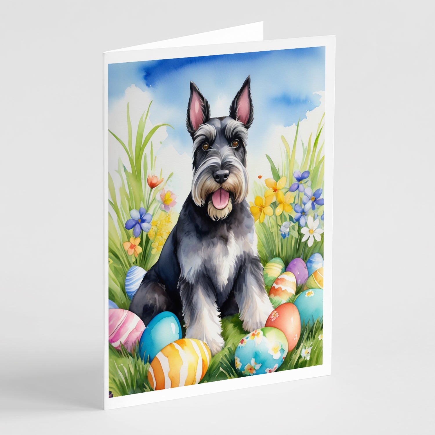 Schnauzer Easter Egg Hunt Greeting Cards Pack of 8 Blank Cards with Envelopes Whimsical A7 Size 5x7