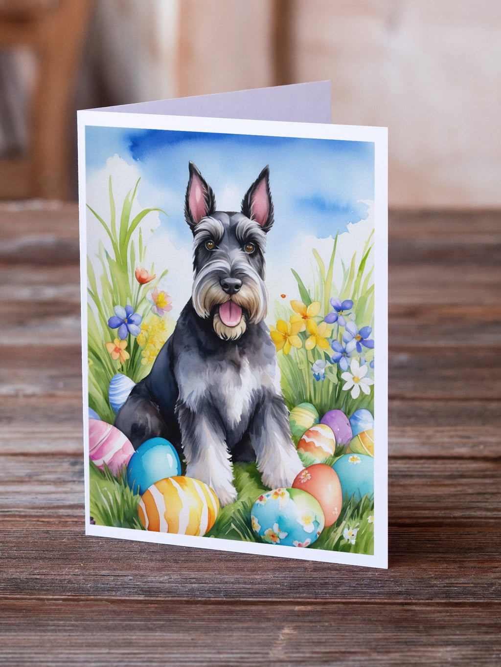 Schnauzer Easter Egg Hunt Greeting Cards Pack of 8 Blank Cards with Envelopes Whimsical A7 Size 5x7