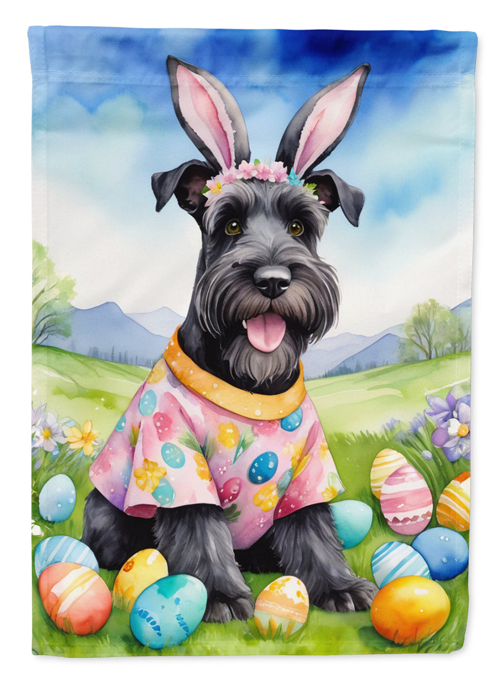 Schnauzer Easter Egg Hunt House Flag 28x40 Porch Sleeve Pole Decorative Outside Yard Banner Artwork Wall Hanging, Polyester
