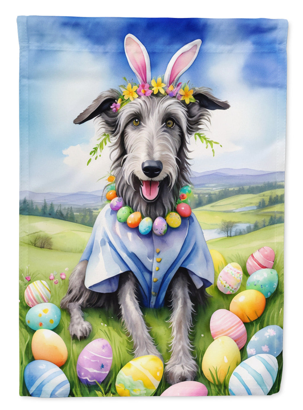 Scottish Deerhound Easter Egg Hunt House Flag 28x40 Porch Sleeve Pole Decorative Outside Yard Banner Artwork Wall Hanging, Polyester