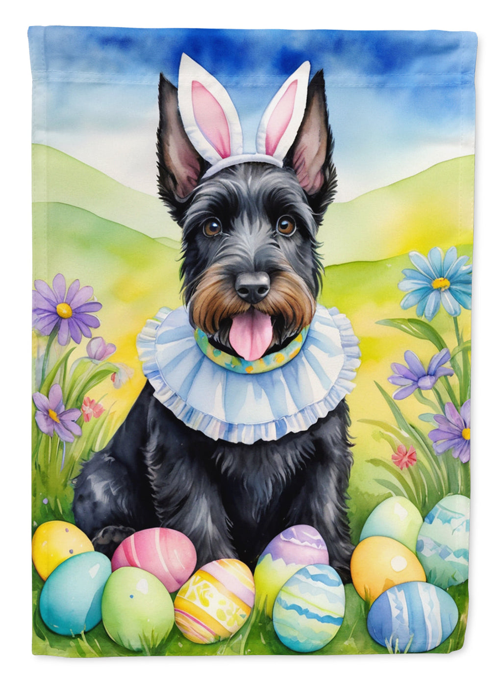 Scottish Terrier Easter Egg Hunt House Flag 28x40 Porch Sleeve Pole Decorative Outside Yard Banner Artwork Wall Hanging, Polyester