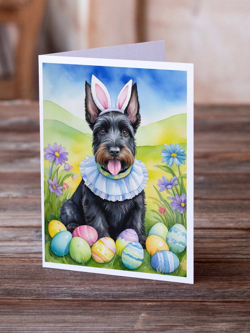 Scottish Terrier Easter Egg Hunt Greeting Cards Pack of 8 Blank Cards with Envelopes Whimsical A7 Size 5x7
