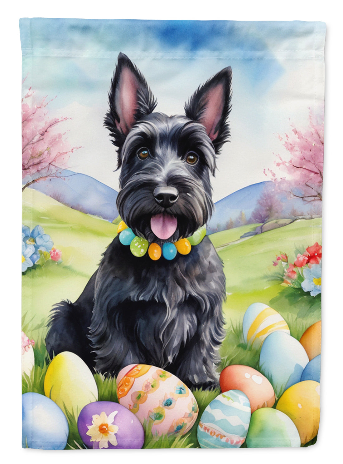 Scottish Terrier Easter Egg Hunt House Flag 28x40 Porch Sleeve Pole Decorative Outside Yard Banner Artwork Wall Hanging, Polyester