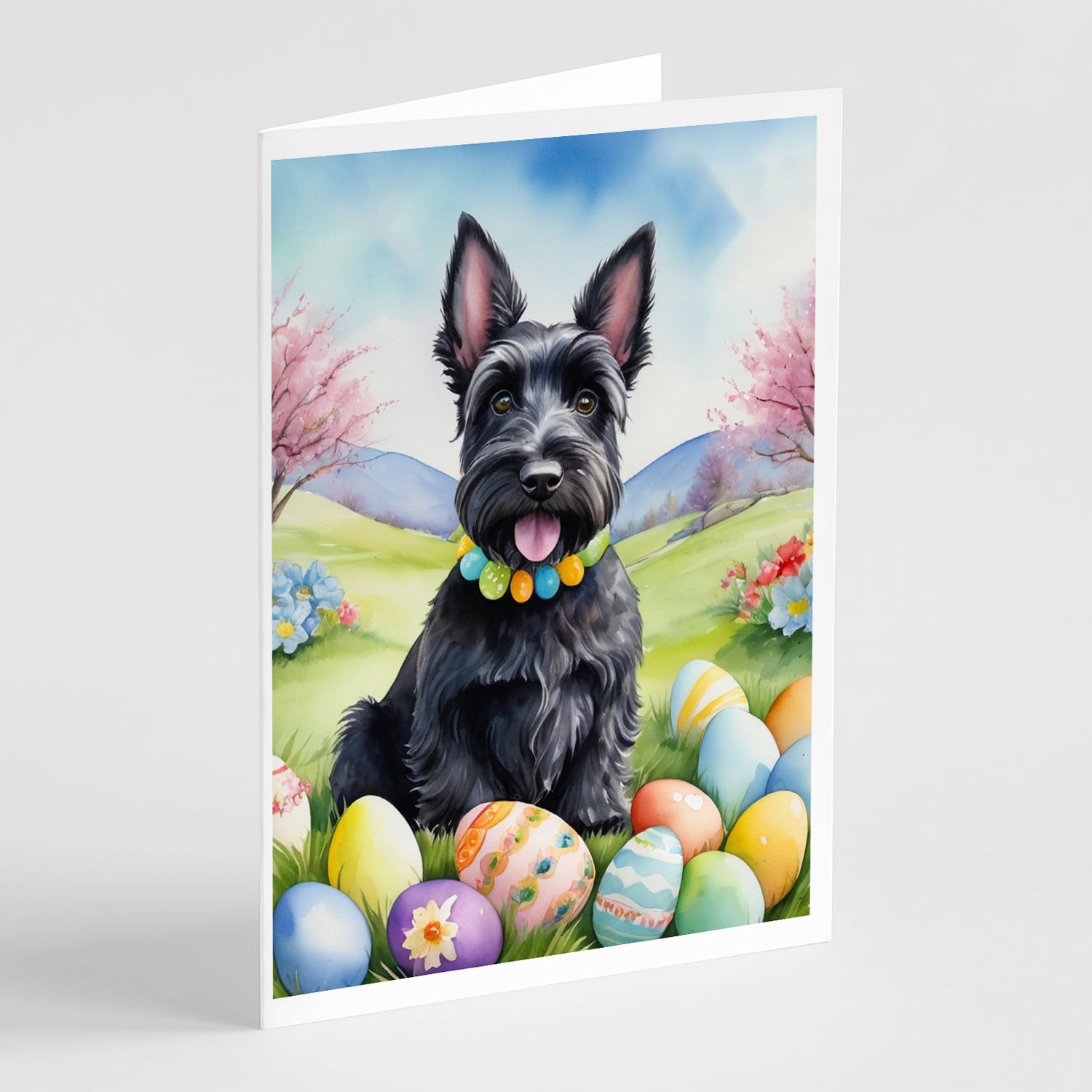 Scottish Terrier Easter Egg Hunt Greeting Cards Pack of 8 Blank Cards with Envelopes Whimsical A7 Size 5x7