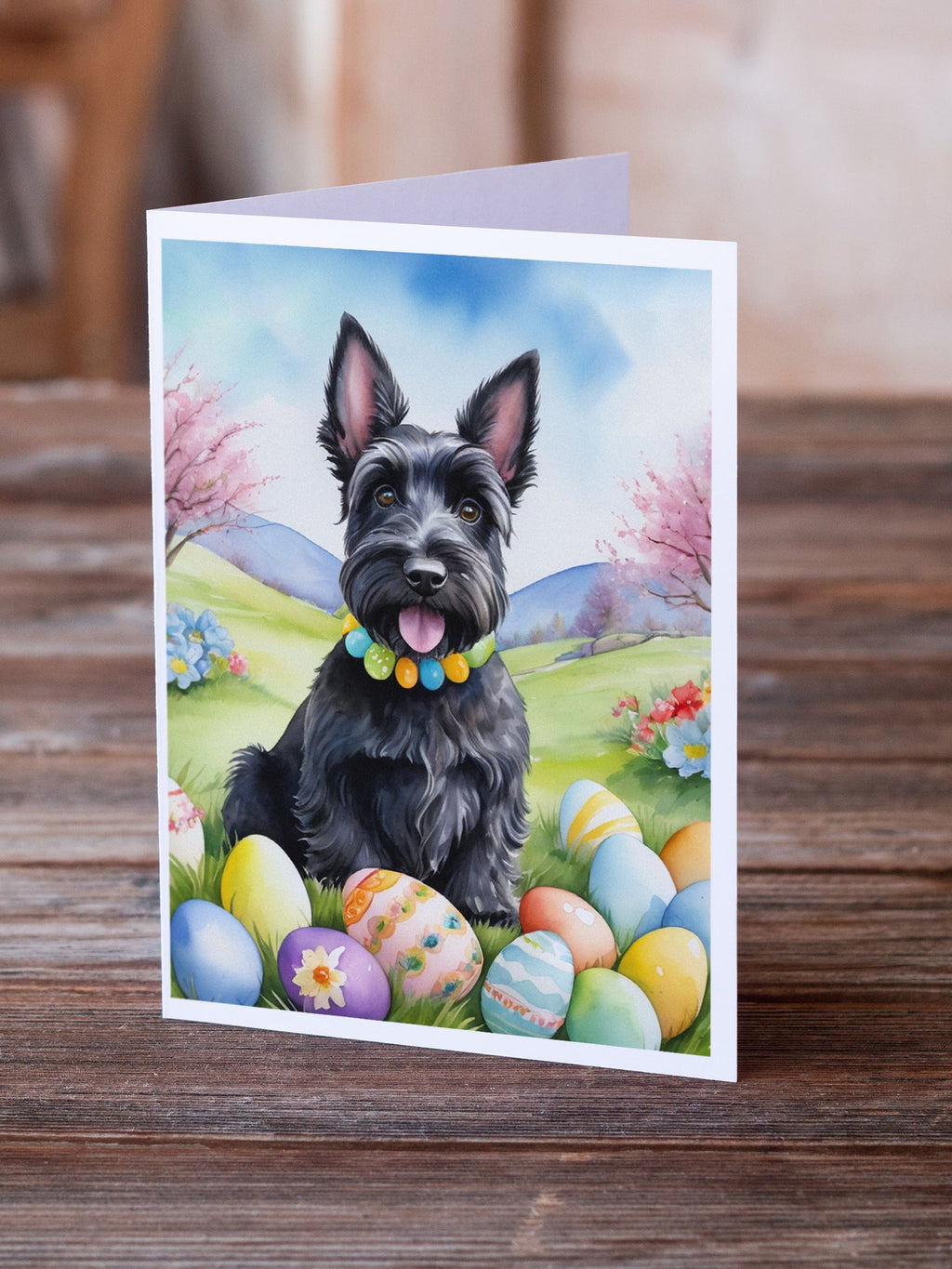 Scottish Terrier Easter Egg Hunt Greeting Cards Pack of 8 Blank Cards with Envelopes Whimsical A7 Size 5x7