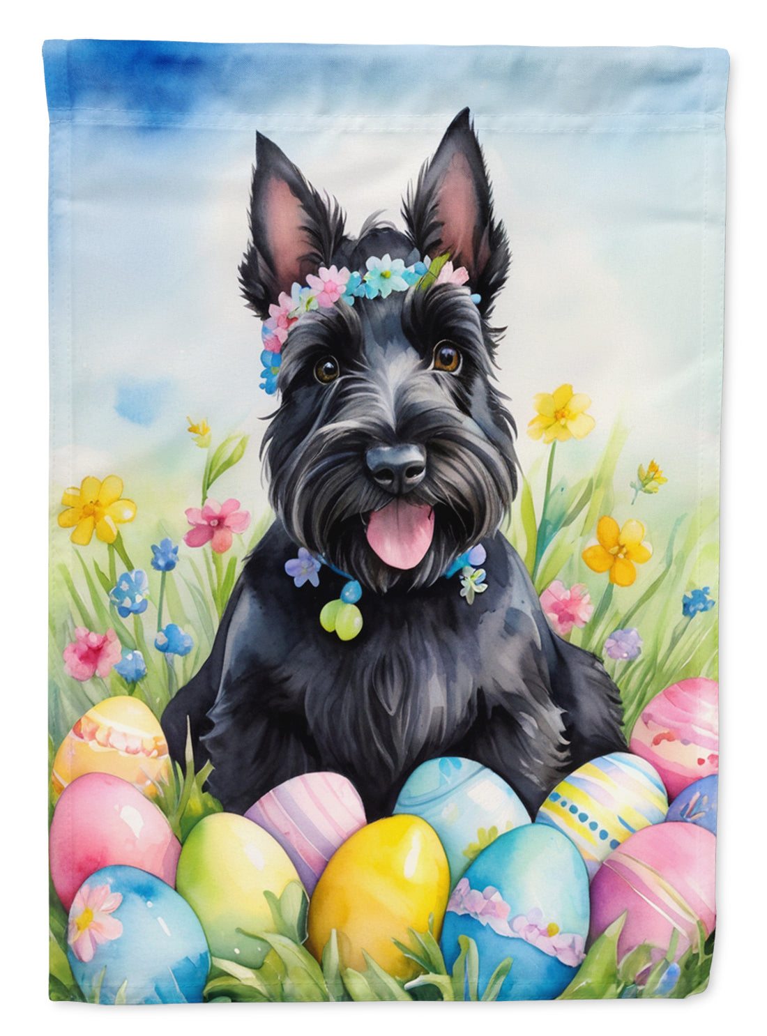 Scottish Terrier Easter Egg Hunt House Flag 28x40 Porch Sleeve Pole Decorative Outside Yard Banner Artwork Wall Hanging, Polyester