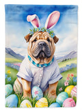 Shar Pei Easter Egg Hunt House Flag 28x40 Porch Sleeve Pole Decorative Outside Yard Banner Artwork Wall Hanging, Polyester