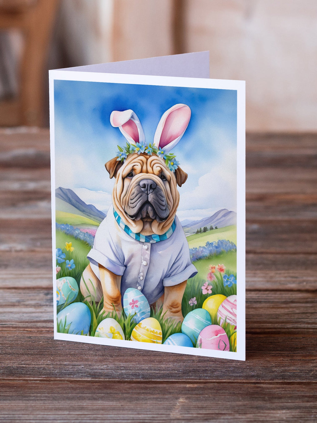 Shar Pei Easter Egg Hunt Greeting Cards Pack of 8 Blank Cards with Envelopes Whimsical A7 Size 5x7