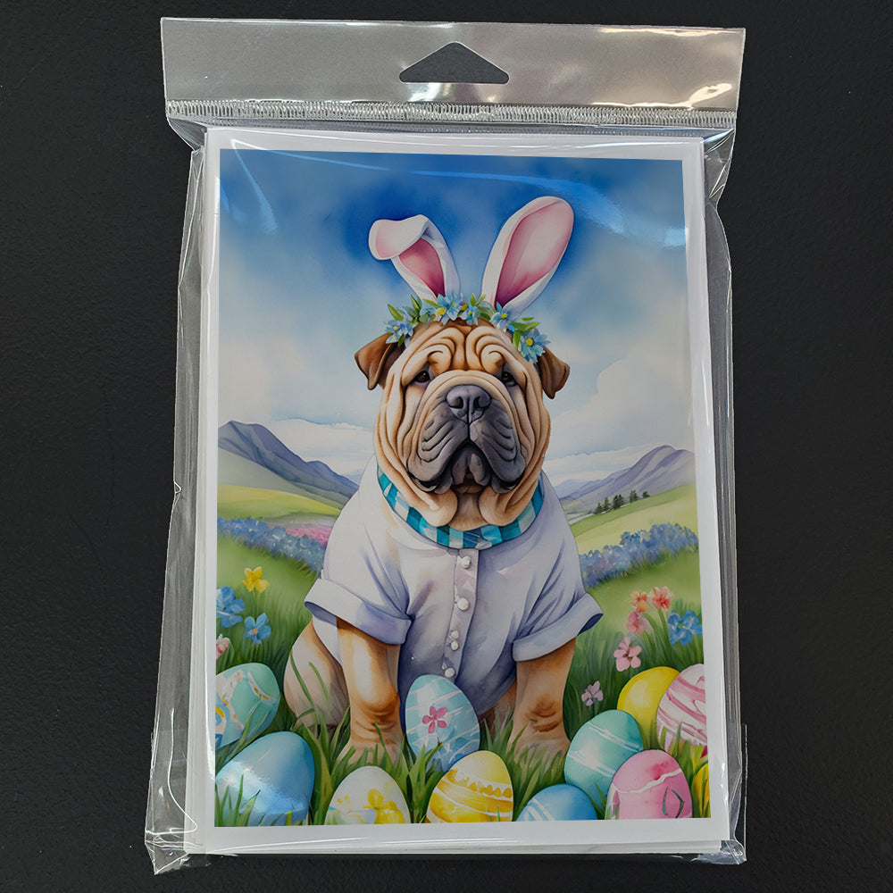 Shar Pei Easter Egg Hunt Greeting Cards Pack of 8 Blank Cards with Envelopes Whimsical A7 Size 5x7