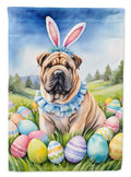 Shar Pei Easter Egg Hunt House Flag 28x40 Porch Sleeve Pole Decorative Outside Yard Banner Artwork Wall Hanging, Polyester