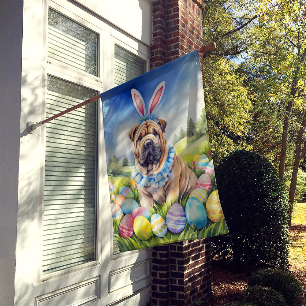 Shar Pei Easter Egg Hunt House Flag 28x40 Porch Sleeve Pole Decorative Outside Yard Banner Artwork Wall Hanging, Polyester