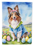 Sheltie Easter Egg Hunt House Flag 28x40 Porch Sleeve Pole Decorative Outside Yard Banner Artwork Wall Hanging, Polyester