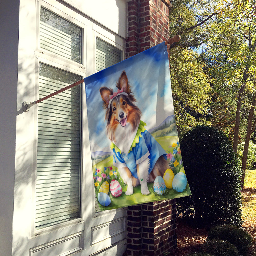 Sheltie Easter Egg Hunt House Flag 28x40 Porch Sleeve Pole Decorative Outside Yard Banner Artwork Wall Hanging, Polyester