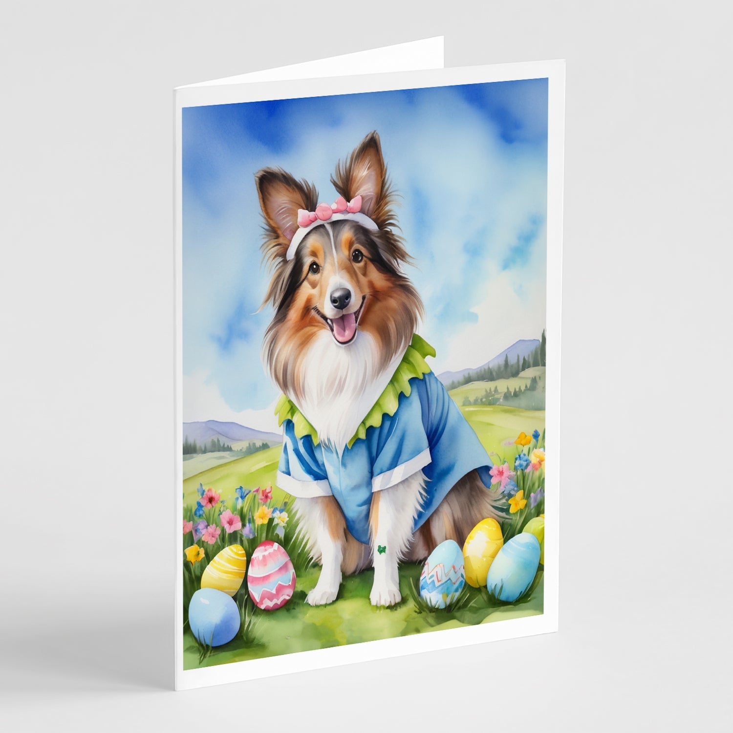 Sheltie Easter Egg Hunt Greeting Cards Pack of 8 Blank Cards with Envelopes Whimsical A7 Size 5x7