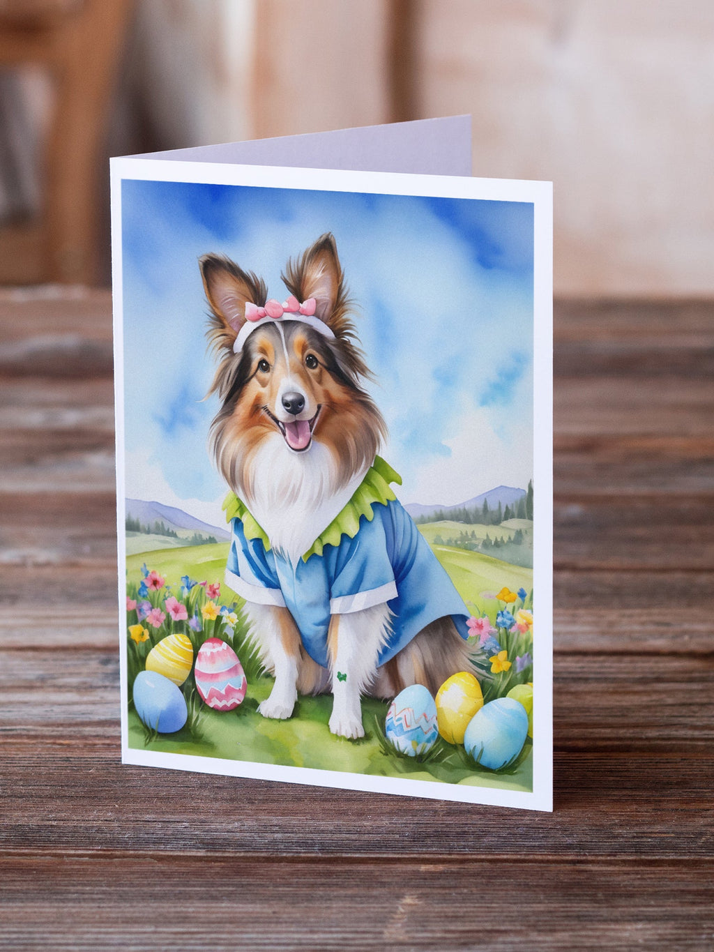 Sheltie Easter Egg Hunt Greeting Cards Pack of 8 Blank Cards with Envelopes Whimsical A7 Size 5x7