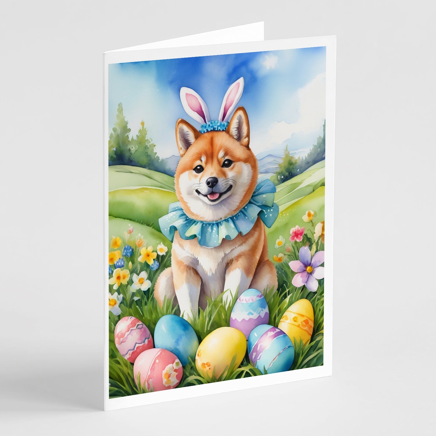 Shiba Inu Easter Egg Hunt Greeting Cards Pack of 8 Blank Cards with Envelopes Whimsical A7 Size 5x7
