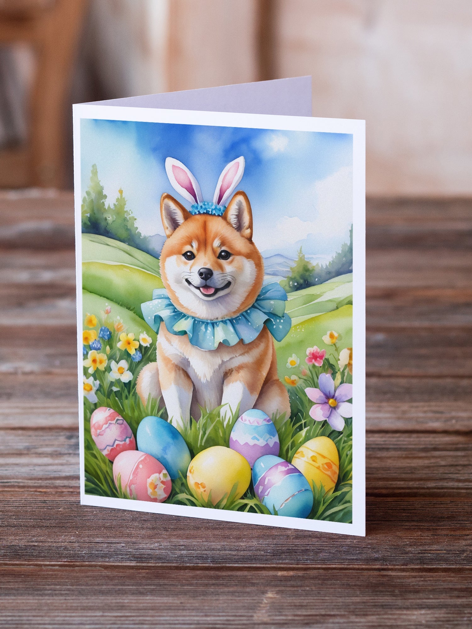 Shiba Inu Easter Egg Hunt Greeting Cards Pack of 8 Blank Cards with Envelopes Whimsical A7 Size 5x7