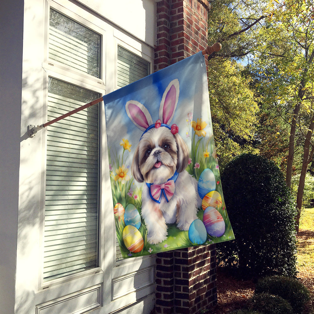 Shih Tzu Easter Egg Hunt House Flag 28x40 Porch Sleeve Pole Decorative Outside Yard Banner Artwork Wall Hanging, Polyester