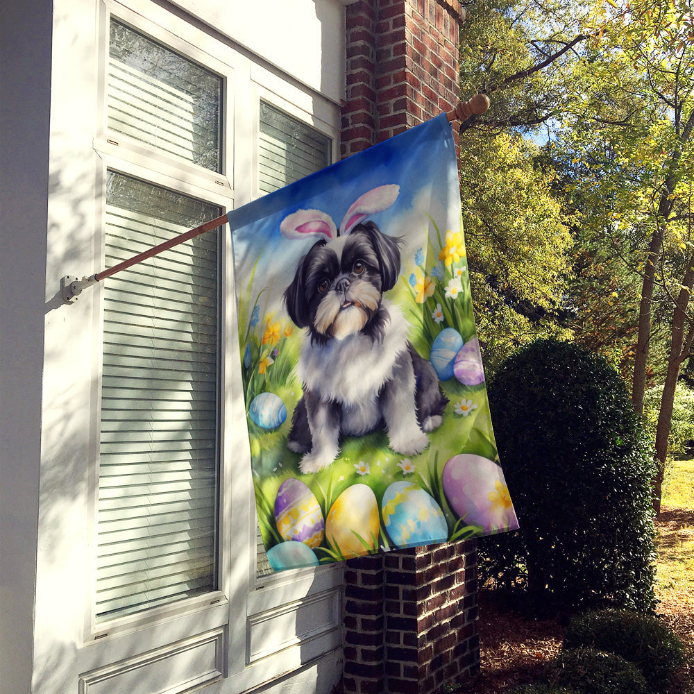 Shih Tzu Easter Egg Hunt House Flag 28x40 Porch Sleeve Pole Decorative Outside Yard Banner Artwork Wall Hanging, Polyester
