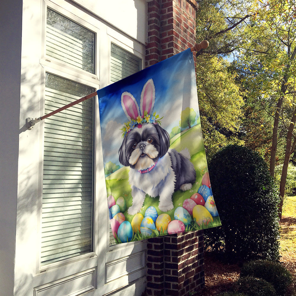 Shih Tzu Easter Egg Hunt House Flag 28x40 Porch Sleeve Pole Decorative Outside Yard Banner Artwork Wall Hanging, Polyester