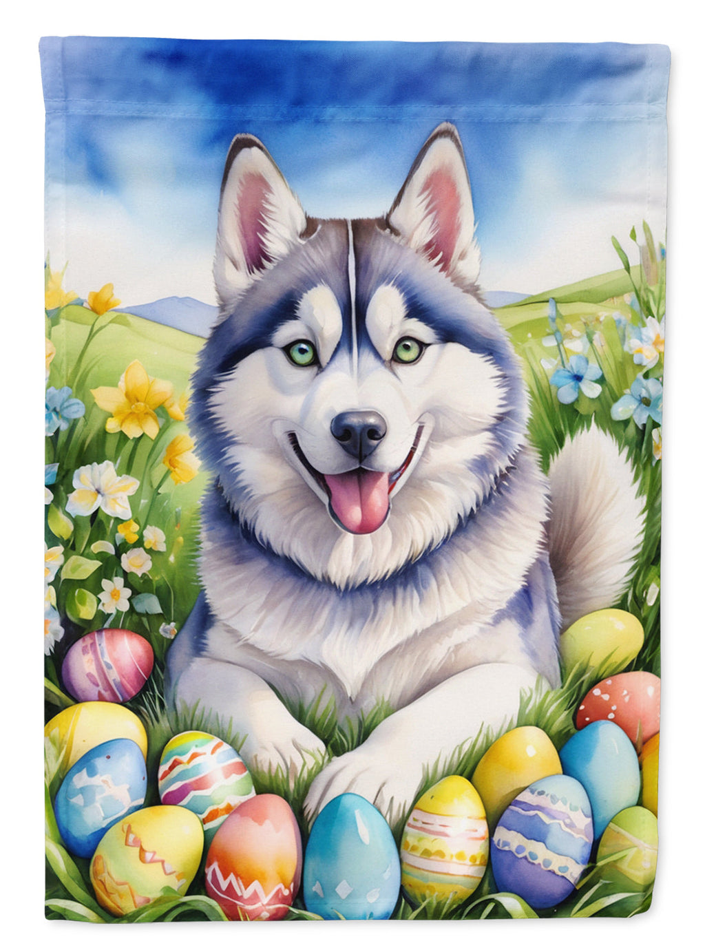 Siberian Husky Easter Egg Hunt House Flag 28x40 Porch Sleeve Pole Decorative Outside Yard Banner Artwork Wall Hanging, Polyester