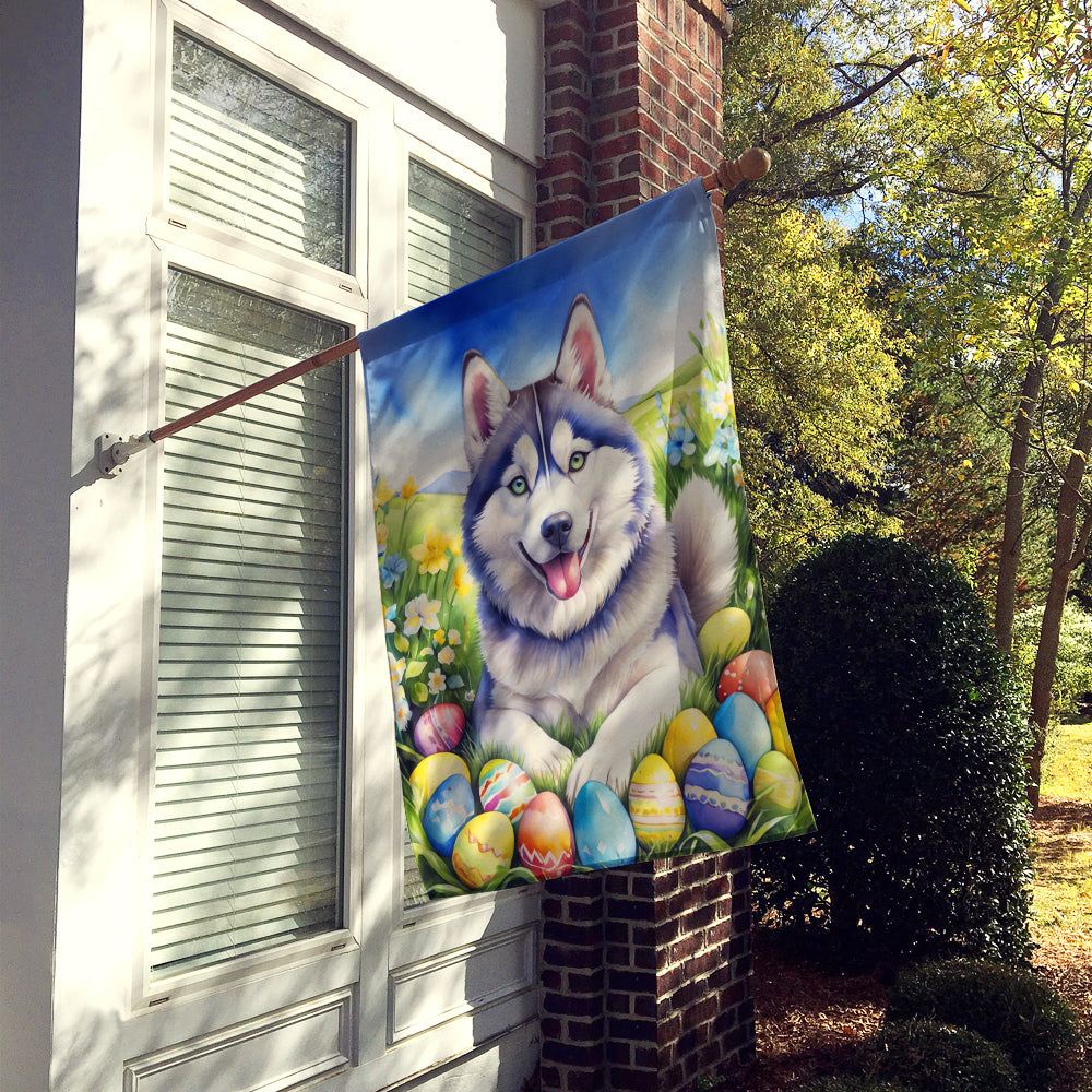 Siberian Husky Easter Egg Hunt House Flag 28x40 Porch Sleeve Pole Decorative Outside Yard Banner Artwork Wall Hanging, Polyester