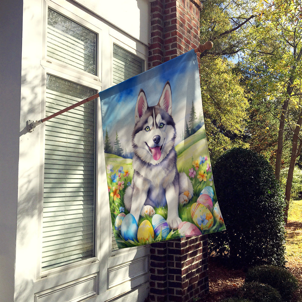 Siberian Husky Easter Egg Hunt House Flag 28x40 Porch Sleeve Pole Decorative Outside Yard Banner Artwork Wall Hanging, Polyester