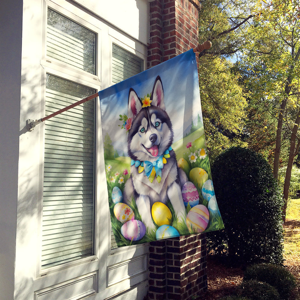 Siberian Husky Easter Egg Hunt House Flag 28x40 Porch Sleeve Pole Decorative Outside Yard Banner Artwork Wall Hanging, Polyester