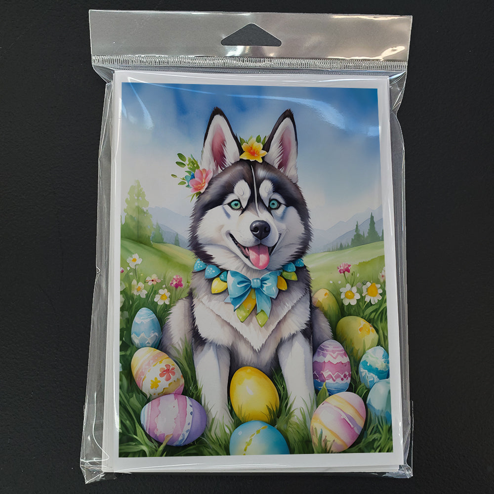 Siberian Husky Easter Egg Hunt Greeting Cards Pack of 8 Blank Cards with Envelopes Whimsical A7 Size 5x7