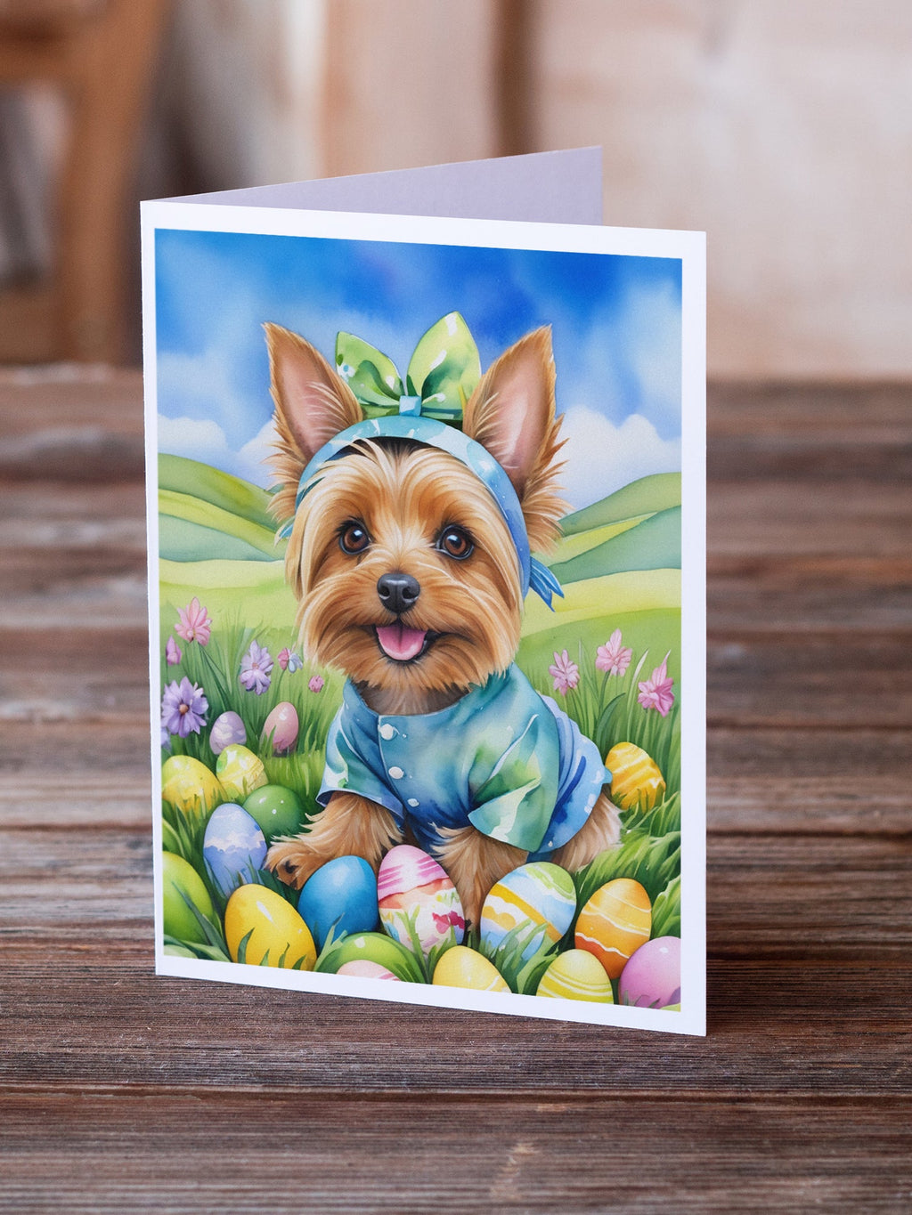 Silky Terrier Easter Egg Hunt Greeting Cards Pack of 8 Blank Cards with Envelopes Whimsical A7 Size 5x7