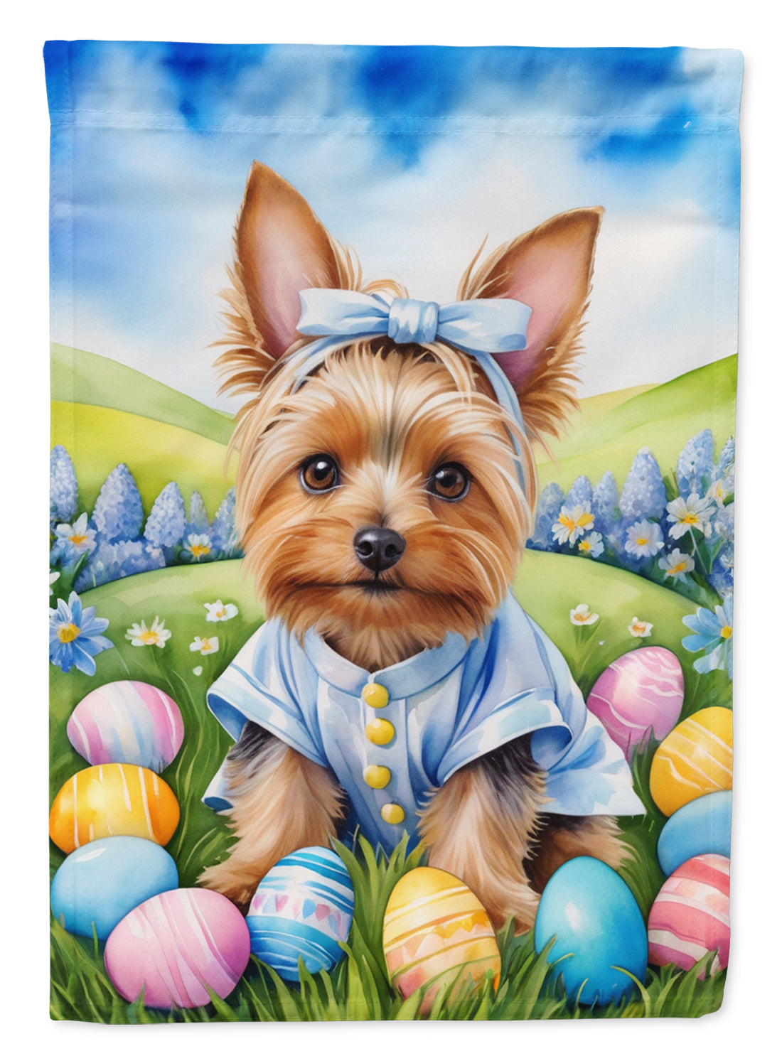 Silky Terrier Easter Egg Hunt House Flag 28x40 Porch Sleeve Pole Decorative Outside Yard Banner Artwork Wall Hanging, Polyester